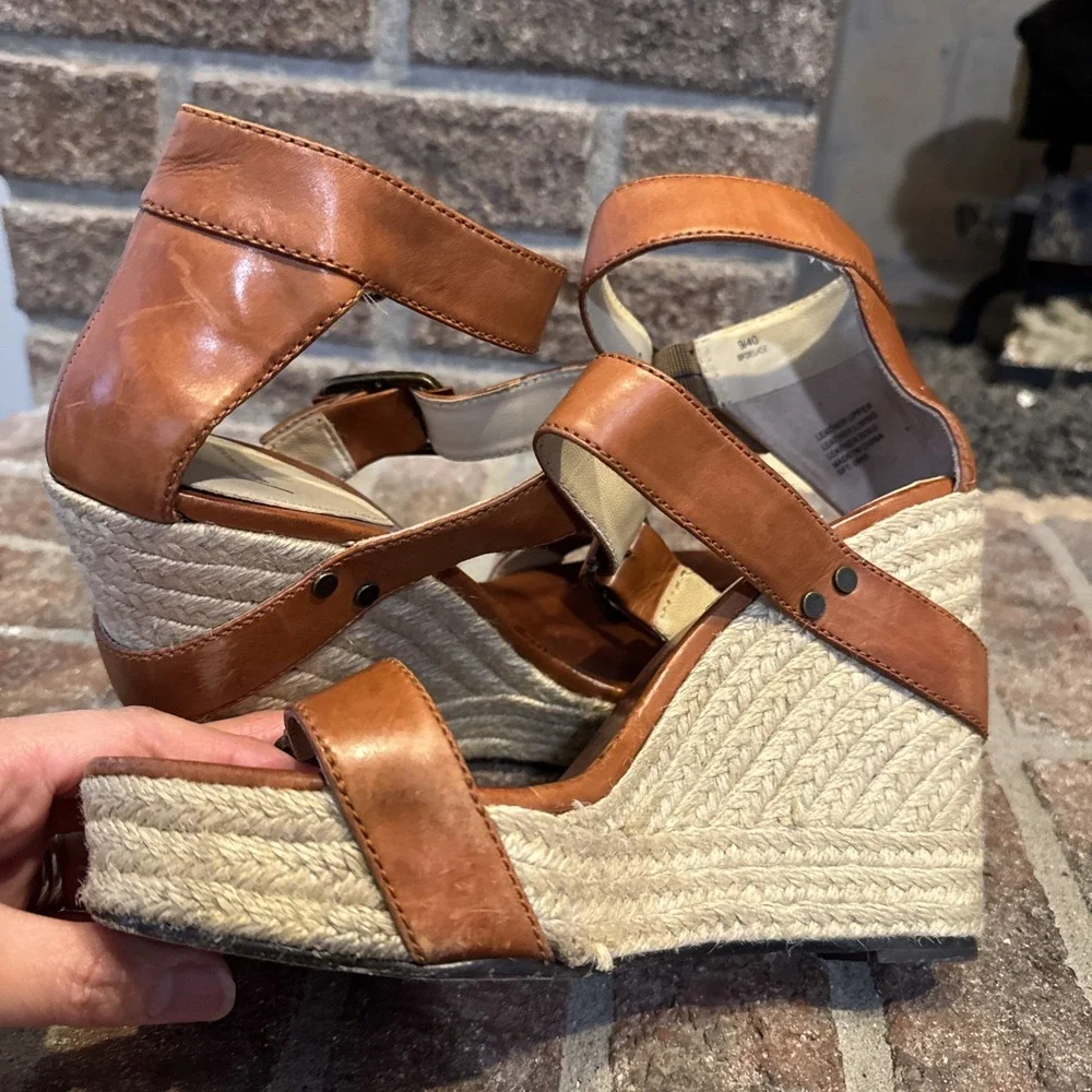 Brian Atwood Wedge Espadrille Leather Sandals‎ Size 9 40EU #286